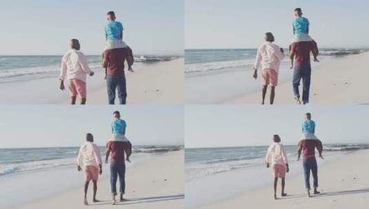 一家人在海滩上散步高清在线视频素材下载