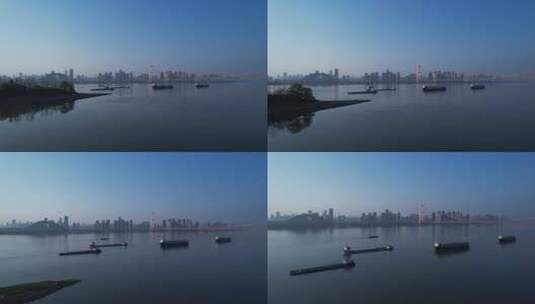 武汉白沙洲长江轮船航拍高清在线视频素材下载