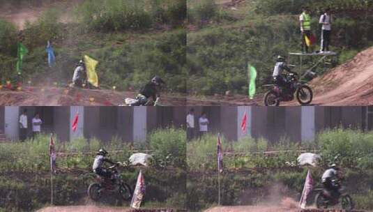 摩托车机车赛车手越野跨越土坡特写高清在线视频素材下载