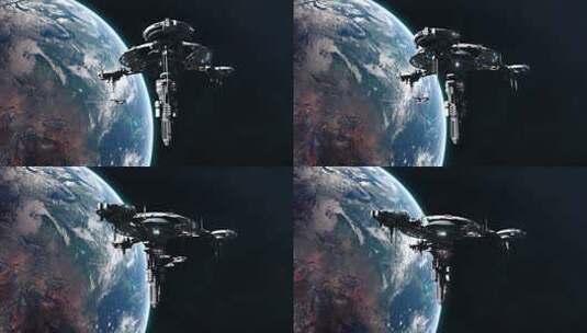 科幻战舰离开地球轨道4K (2)高清在线视频素材下载