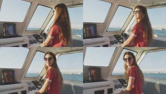 女孩开着船高清在线视频素材下载