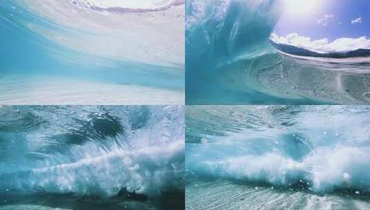 大海海边海岸水下海浪翻滚清澈的海水高清在线视频素材下载