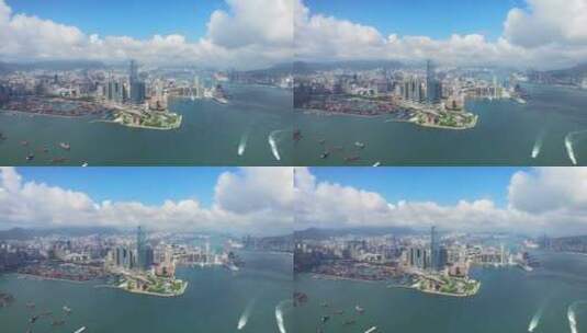 香港航拍西九龙文化区晴天大景高清在线视频素材下载