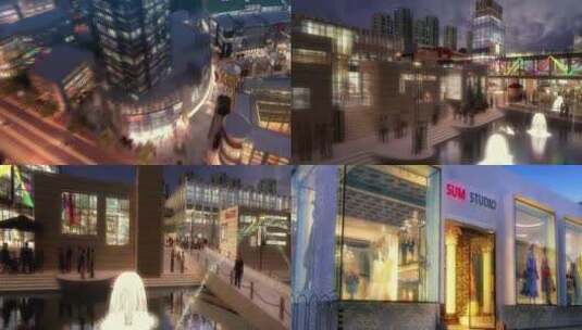 三维建筑漫游商业中心商圈商业夜景高清在线视频素材下载