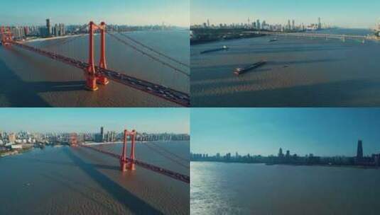 武汉长江多镜头桥梁航拍高清在线视频素材下载
