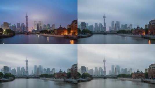 【8K延时】上海陆家嘴平流雾日出高清在线视频素材下载