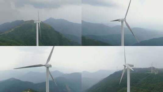 4k风车风电风车特写风能电力蓝天白云青山高清在线视频素材下载