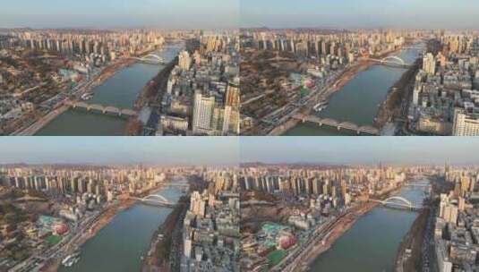 航拍甘肃省兰州市黄河两岸城市风光高清在线视频素材下载
