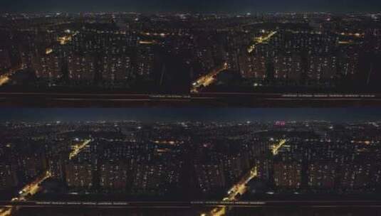 航拍上海城市轨道交通夜景高清在线视频素材下载