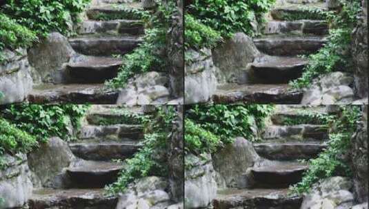 传统园林内石台阶高清在线视频素材下载