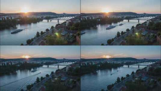 日落时分伏尔塔瓦河的延时高清在线视频素材下载