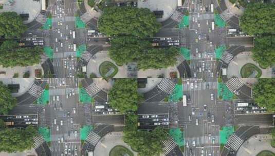 俯拍城市十字交叉路口交通拥堵交通高清在线视频素材下载