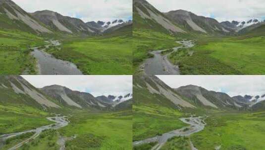 航拍川西格聂山区阿萨贡格雪山草原风光高清在线视频素材下载