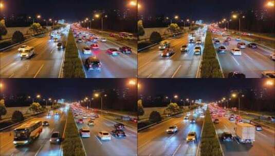 夜晚北京四环上流动的车流夜景 4K高清在线视频素材下载