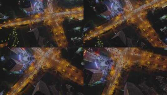 十字路口交通车流城市夜景风光航拍高清在线视频素材下载