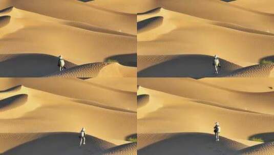 航拍内蒙古阿拉善沙漠上拍照摄影的人高清在线视频素材下载