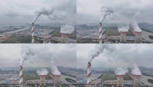 广州南沙区热电烟囱高清在线视频素材下载