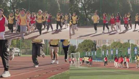 大学生运动会田径场集体自由跑步奔跑高清在线视频素材下载