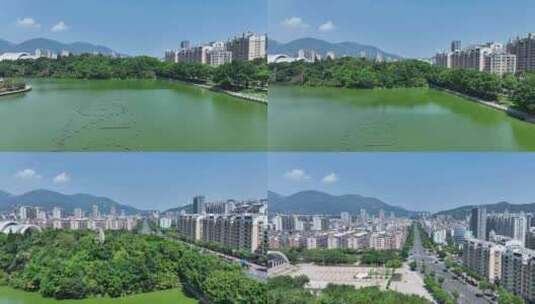 福州长乐城市建筑风光航拍长山湖公园风景高清在线视频素材下载