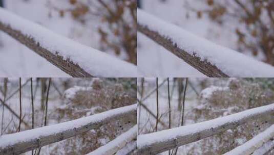 积雪覆盖的树枝特写/唯美栏杆积雪高清在线视频素材下载