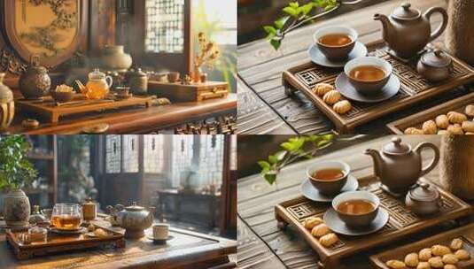古典茶室 茶具茶器与茶道 中国古风场景高清在线视频素材下载