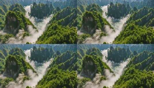 云雾缭绕的高山森林景观高清在线视频素材下载