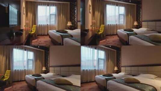 酒店双床卧室室内场景高清在线视频素材下载