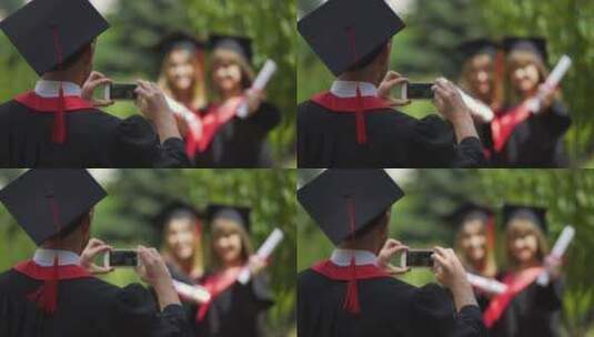 给拿毕业证的学生拍照高清在线视频素材下载