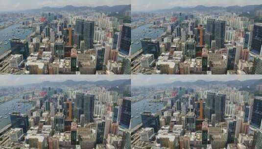 航拍香港市区的摩天大楼高清在线视频素材下载