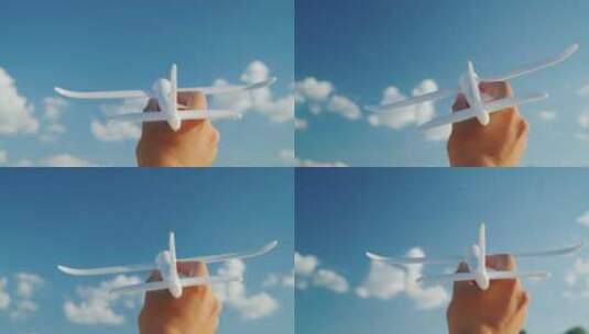男性手持玩具飞机高清在线视频素材下载