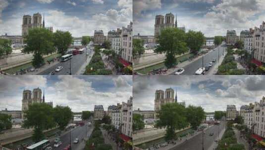 巴黎圣母院旁边马路高清在线视频素材下载