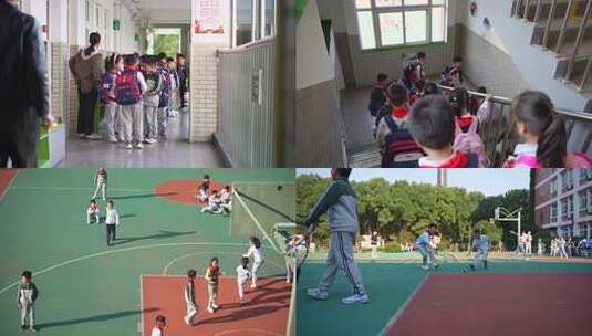 小学生们在学校走廊排队的场景高清在线视频素材下载