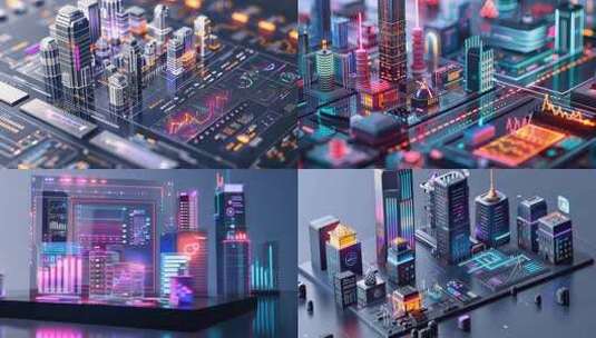 炫酷三维科技商业智能城市模型 智慧蓝图高清在线视频素材下载