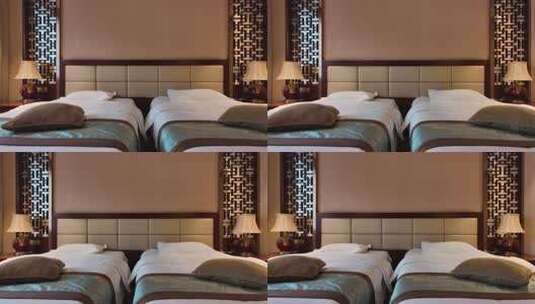 酒店双床卧室室内场景高清在线视频素材下载