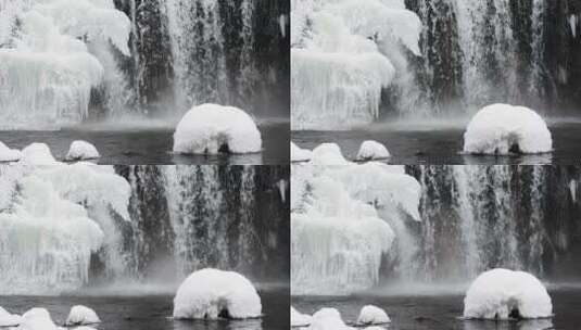 冬季吉林通化吊水壶瀑布风景高清在线视频素材下载