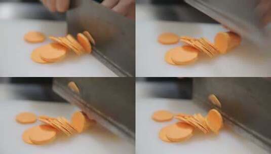 厨娘女厨师切红薯片白薯片高清在线视频素材下载