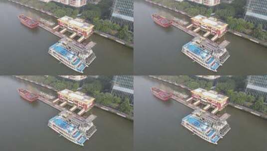 广州珠江游船码头航拍高清在线视频素材下载