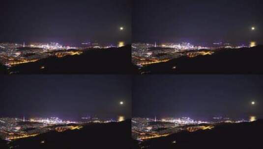 月光下的威海城市夜景高清在线视频素材下载