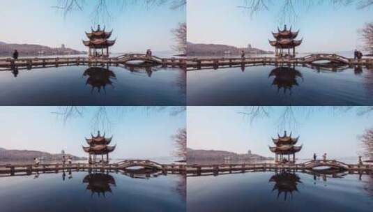 杭州西湖双桥延时摄影高清在线视频素材下载