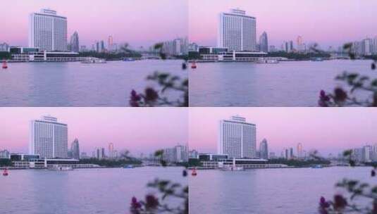 广州珠江白天鹅宾馆夕阳晚霞唯美自然风光高清在线视频素材下载