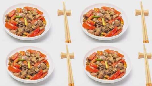 红辣椒炒鸡肝鸡心菜品4k滑轨平移高清在线视频素材下载