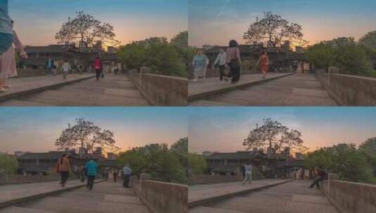 杭州大运河拱宸桥游人日转夜延时摄影高清在线视频素材下载