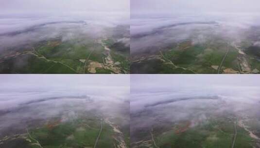 4k航拍清晨云雾下的农村 4高清在线视频素材下载
