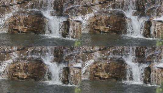 北京植物园4K拍摄流动的山泉水高清在线视频素材下载