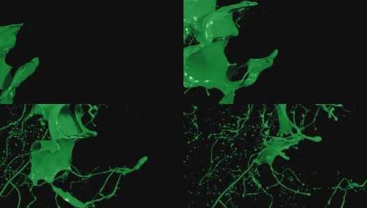 绿色液体颜料泼洒飞溅下落高清在线视频素材下载