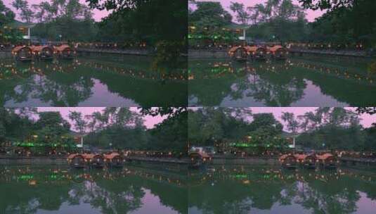 广州荔湾湖公园荔枝湾中式古代游船夜景灯光高清在线视频素材下载