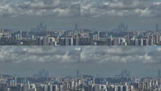广西南宁城市蓝天白云长焦压缩感航拍高清在线视频素材下载