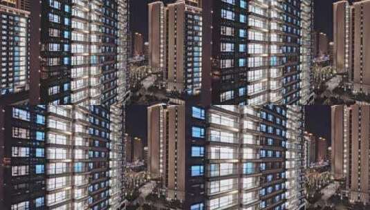 住宅居民小区高层建筑夜景航拍高清在线视频素材下载