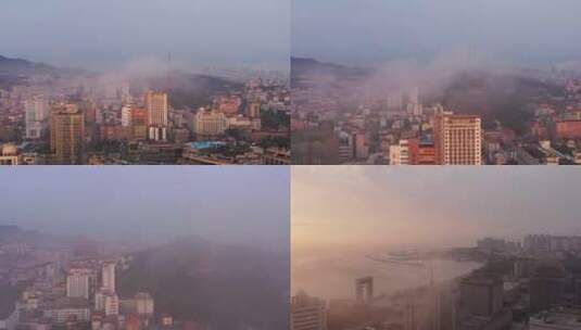 雾里城市航拍高清在线视频素材下载