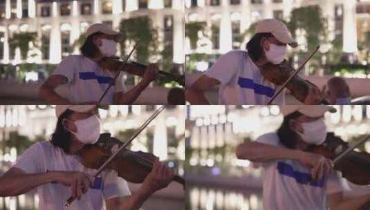 乍浦路桥拉小提琴的男人高清在线视频素材下载